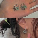 Daiiibabyyy  Retro Classic Black Enamel Star Drop Dangle Earrings for Women Cute Five-pointed Star Stainless Steel Hoop Earrings Jewelry Gift
