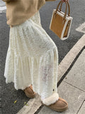 DAIIIBABYYY  -  Sweet Gentle Style Lace Plus Velvet Warm Skirts Women Autumn Winter High Waist Slimming Versatile A-line Long Temperament Skirt