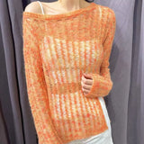 DAIIIBABYYY  -  New Spring Fashion Hollow Out Solid Color Sexy Women Dream Thin Style Loose One Shoulder Long Sleeved Comfortable All-match Tops