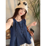 DAIIIBABYYY  -  Chic Women's Camis Square Neck Solid Off Shoulder Denim Camisole Loose Fungus Edge Korean Fashion Tanks Summer Trendy Female Top