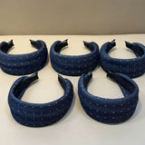 Daiiibabyyy  French Elegant Navy Blue Polka Dots Hair Bands for Women Retro Blue Polka Dot Wide Edge Headband Fashion Hairband Daily Wear