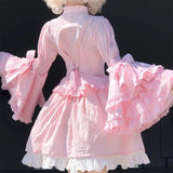 Daiiibabyyy  Long Sleeve Lolita Sweet Kawaii Cosplay Holiday Party Blouse Pink Black White Stand Collar Solid Shirt Lace JK SK Ruffle Tops