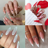 Daiiibabyyy  Fashion Long Stiletto False Nails White Black Love Heart French Fake Nails Detachable Aurora Nail Tips Women Girls