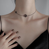 DAIIIBABYYY  -  Trendy Velvet Flower Bead Necklace New Simple Y2K Dark Punk Collarbone Chain Choker Women Girls Necklace Party Jewelry Gift
