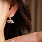 Daiiibabyyy  New Colorful Mini Beads Cluster Zircon Hoop Earrings Women Dainty Silver Color Circle Ear Buckles Daily Dating Casual Jewelry K