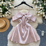 DAIIIBABYYY  -  Elegant Sleeveless Vintage Butterfly Bow Sexy Off Shoulder Satin Slim A-line Straps Dresses Birthday Party High Street Clothing