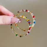 Daiiibabyyy  Stained Glass Beads Round Hoop Earrings for Women Personality Design Earring Commuting Versatile Fashion Jewelry Party Travel A1