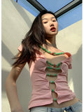 DAIIIBABYYY  -  Beading Open Back Pink Designer Tops Short Sleeve T Shirt For Women Summer Cute Tops High Fashion Clothing