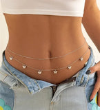 Daiiibabyyy  Sexy Double Layer Colorful Stone Chain for Women Crystal Butterfly Waist Bead Belly Chain Belly Belt Summer Beach Body Jewelry