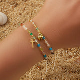DAIIIBABYYY  -  Adjustable Beaded Bracelet Set with Cross and Heart Charms Handmade Boho Jewelry for Women and Sisters Gift