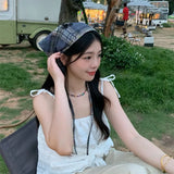 Daiiibabyyy Korean Retro Graffiti Triangular Hair Scarf for Women Spring and Summer Vacation Concave Shape Photo Versatile Headbands Y2k