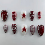 Daiiibabyyy  24PCS Sweet Cool Almond False Nails Blue French with Simple Star Polka Dots Designs Fake Nails Spice Girls Wearable Ins Nail Set