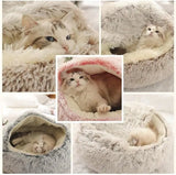 DAIIIBABYYY  -  Soft Plush Pet Bed with Cover Round Cat Bed Pet Mattress Warm Cat Dog 2 in 1 Sleeping Nest Cave for Small Dogs
