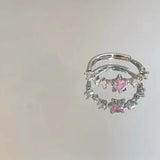 Daiiibabyyy  Y2K Pink Zircon Stars Heart Open Rings for Women Couples Trendy Sweet Irregular Adjustable Finger Ring Wedding Party Jewelry