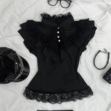 Daiiibabyyy  Goth 2Piece Set Y2k Slim Lace Sweet Womens Dresses Short Sleeve Button Party Dress Harajuku 90s Emo Grunge Summer Lolita Suit