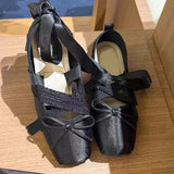 Daiiibabyyy  Bow Flats Women's Ballet Shoes Square Toe Designer Elegant for Woman Shallow Sandals Loafers Lolita Summer Lady Shoes