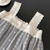 DAIIIBABYYY  -  Summer New Top Plaid Patched Lace Lace Edge Age Reducing Sleeveless Doll Shirt