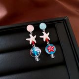 Daiiibabyyy  Resin Starfish Dangle Earrings for Women Colorful Glaze Simulated Cat's Eye Stone Eardrop Seaside Holiday Trendy Party Jewelry V