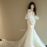 Daiiibabyyy  Elegant Off Shoulder Wedding Dress Women Sweetheart Strapless Lace Embroidered Mermaid Bridal Dress Vestidos De Novia Customized
