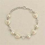 DAIIIBABYYY  -  White Lace Heart Charm Bracelet Handmade Pearls beaded Bracelet Coquette Aesthetic Y2K Alternative Jewelry