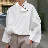 DAIIIBABYYY  -  Women's Ubran Blouses White Shirts Tops Fashion Cotton Stand Collar Loose Long Sleeves Buttons Simple Women Clothing