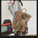 Daiiibabyyy  Backpacks For Women Graffiti Inlaid Plush Frog Monster Zip Large Capacity School Backpack Men Travel Adjustable Outdoor Rucksack
