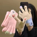 Daiiibabyyy  Korean Style Warm Knitted Gloves Touch-screen Cartoon Full Finger Mittens Cute Cold-proof Riding Protective Mittens Cycling