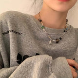 Daiiibabyyy  Korean Crystal Flower Love Pendant Necklace for Women New Trendy Beaded Choker Necklace Y2K Jewelry Accessories