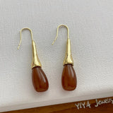 Daiiibabyyy  Simple Coffee Color Resin Water Drop Long Dangle Earrings for Women Femme Silver Plated Metal Hooks Casual Holiday Jewelry