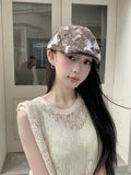 DAIIIBABYYY  -  American Personalized Leopard Print Lace Splicing Hole Forward Hat Women's Trend Y2k Breathable Short Brim Sunshade Painter Cap