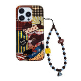 Daiiibabyyy  Vortex pattern IND splicing sausage dog phone case with chain for iPhone 11 12 13 14 15 16 17 Pro Max
