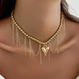 Daiiibabyyy  Gold-Color Heart Pendant Necklace for Women Luxury Exquisite Crystal Beaded Necklace Trendy Hiphop Versatile Jewelry