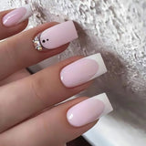 Daiiibabyyy 24Pcs Glitter White French False Nails with Shiny Diamond Rhinestone Short Square Ballet Fake Nail Tips Wearable Press on Nails