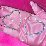 Daiiibabyyy  Y2k Accessories Shiny Peach Heart Hoop Earrings Korean Fashion Crystal Love Earrings for Women Punk Aesthetic 2000s Jewelry