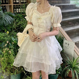 Daiiibabyyy  Summer Princess Skirt Sweet Three layer Yarn Skirt for Girls Pong Dress with Detachable Bow  birthday dress for women