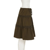 Daiiibabyyy  Vintage Skirt for Woman A-Line Beaded Tie-Waist Chic Brown Lace Design Slim Mid-length Skirt Y2k Boho Clothes New