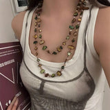 Daiiibabyyy  Bohemian-style Irregular Natural Shell Crystal Beaded Long Double Layer Fold Wear Necklace for Women Personality Fashion Jewelry