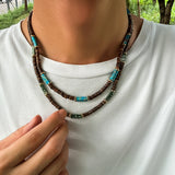 DAIIIBABYYY  -  Vintage Irregular Brown Wooden Bead String Choker Trend Pattern Square Stone Collar Necklace Men's Casual Party Jewelry