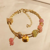 Daiiibabyyy  Delicate Natural Stone Crystal Beads CZ Zircon Ball Lock Butterfly Strand Bracelets for Women 14K Real Gold Plated Copper