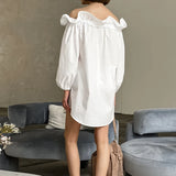DAIIIBABYYY  -  New Ruffle Design Long Sleeved Women Dress Sexy Off Shoulder Loose Commuting Dress Simple Solid Color Spring Summer Shirt Dress