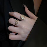 Daiiibabyyy New Rhinestone Pentagram Star Moon Ring for Women Charm Cool Trendy Aesthetic Luxury Accessories Korean Fashion Jewelry Gift