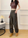 Daiiibabyyy Leopard High Waisted Jeans Wide Leg Baggy Pants Streetwear Trousers Y2k Fashion 2024 Boyfriend Loose Denim Pants Mom Jeans