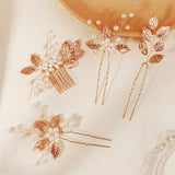Daiiibabyyy  4-Piece Set Silver Leaf Forest Style Hair Comb and Hairpin Set, Elegant Style, Suitable for Bride Wedding / Bridesmaid Styling