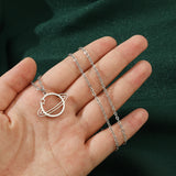 DAIIIBABYYY  -  Fashion Hollow Saturn Planet Pendant Necklace Star Universe Charm Metal Chain Silver Color Women Kpop Jewelry