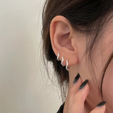 Daiiibabyyy 2PCS Stainless Steel Minimal Wave Hoop Earrings New Crystal Zirconia Small Huggie Thin Cartilage Earring Piercing Jewelry