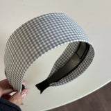 DAIIIBABYYY  -  Blue-gray plaid wide version headband sweet and fresh denim blue hairpin bag head going out daily versatile hairhoop