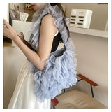 Daiiibabyyy  Nice Bag Sweet Girlish Style Lace Pleated Bag Lace Hand Held Underarm Single Shoulder Bag Kawaii Crossbody Bags White Small Bag