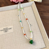 Daiiibabyyy  Creative Candy Color Glass Beads Opal Green Apple Beaded Necklace for Women Female Silver Plating Chain Strand Chokers