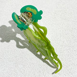 Daiiibabyyy  Green Jellyfish Hairpin For Women Summer Outdoor Wear Accessories Cartoon Pattern Personality High Ponytail Fixed Hairpin
