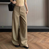 Daiiibabyyy  Gray High-Waisted Wide-Leg Pants Drapey Fabric Loose Fit Casual Women's Fashion Trousers Daily Wear Bottoms